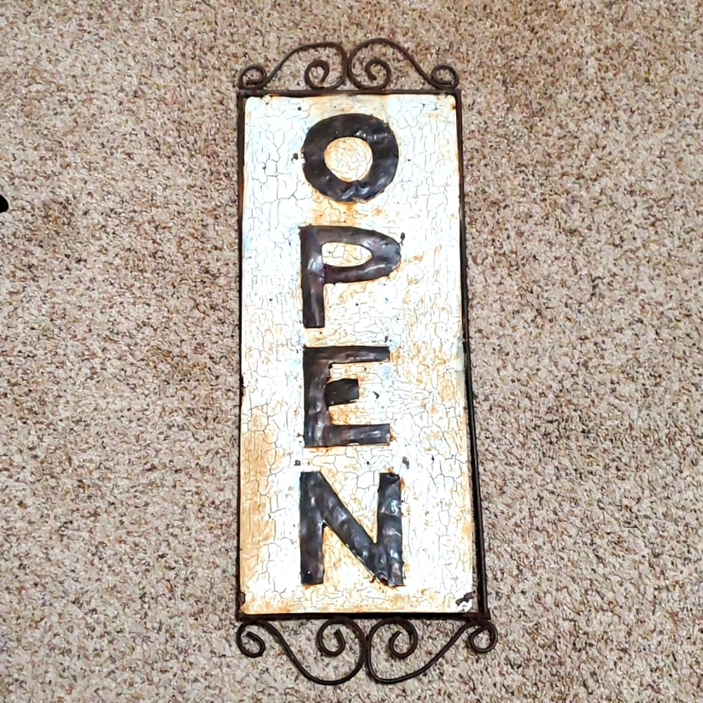 Antique Metal Open & Close Sign